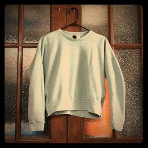 Green/teal side zip up crew neck sweatshirt